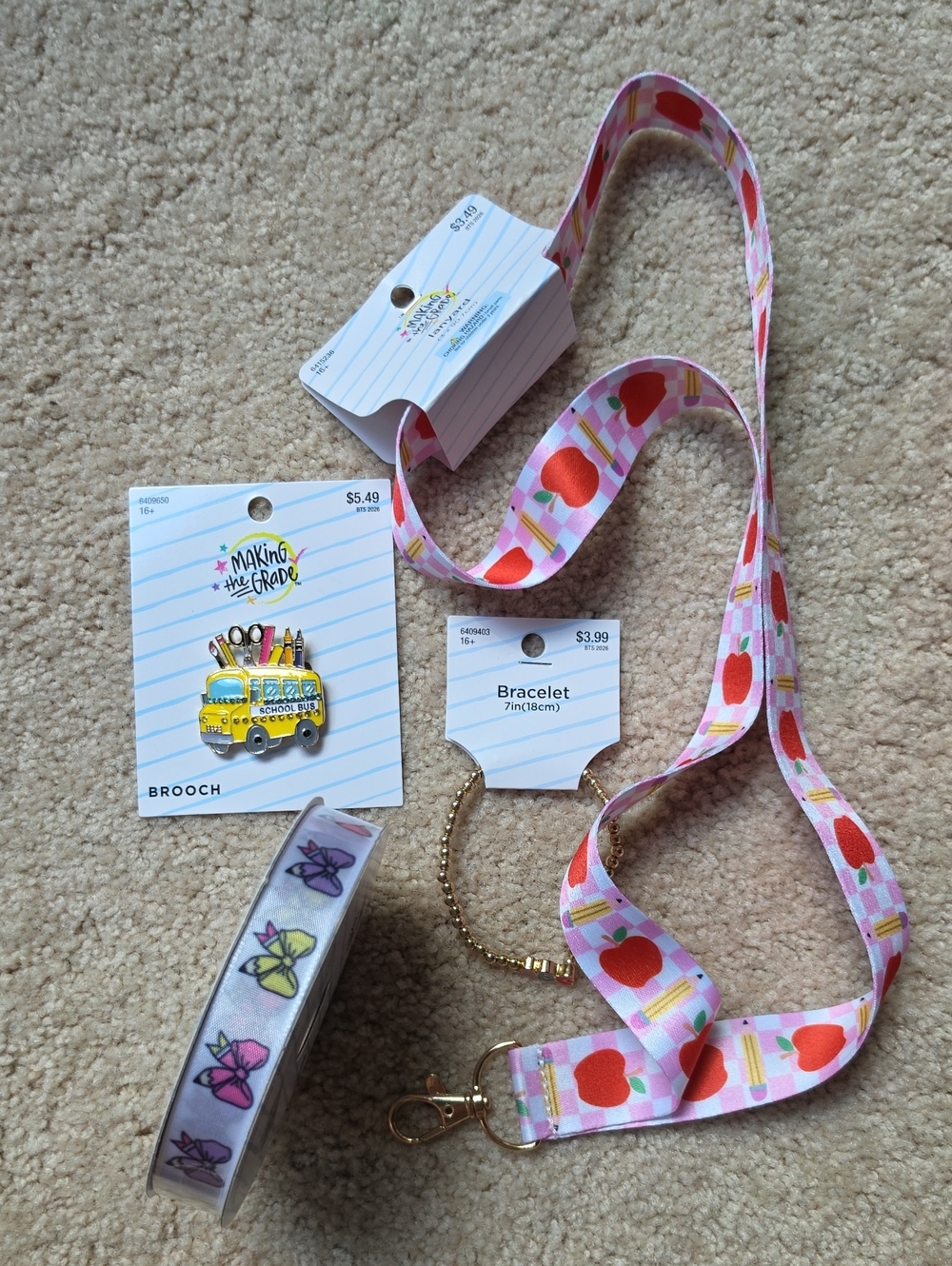 Hobby Lobby Pink Apple Print Kids Lanyard with Gold Clip